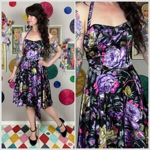 Vintage Y2K Betsey Johnson Floral Silk Halter Dress